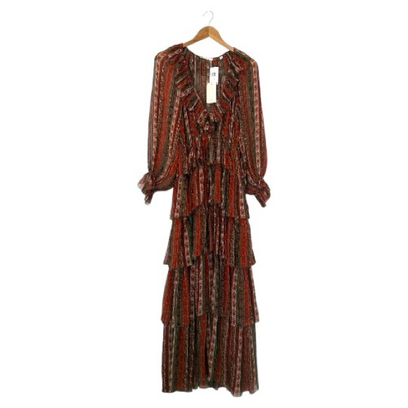 DÔEN Marlanna Silk Chiffon Boho Maxi Dress, Brown/Orange, Size XS, NWT - Picture 7 of 15